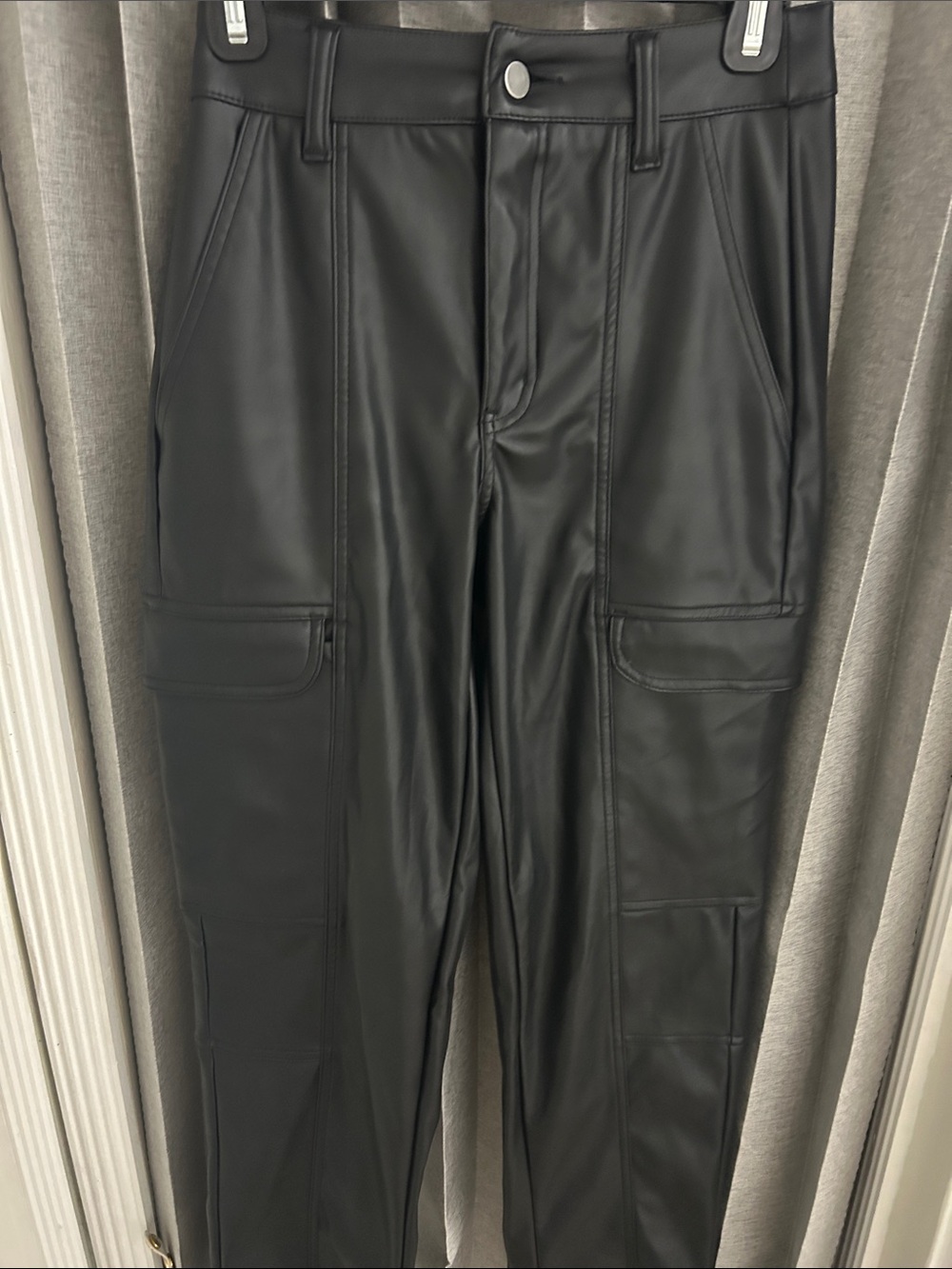 Bar III Black Faux Leather Straight-Leg Cargo Pants